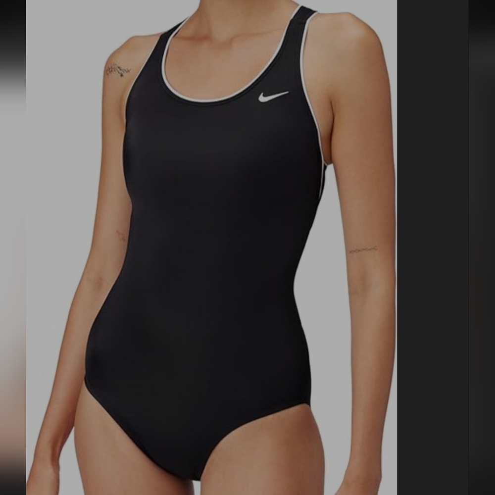 Nike Black One-Piece Swim Suit with White Trim